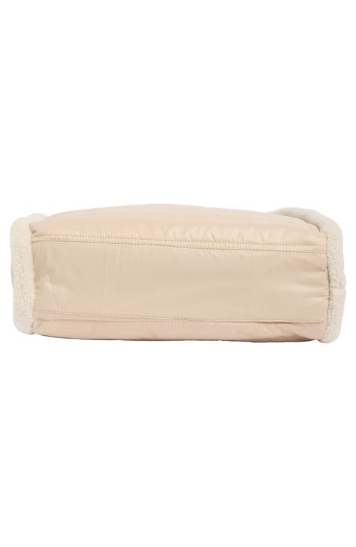 Pajar Quilted Faux Shearling Trim Tote Bag In Tan