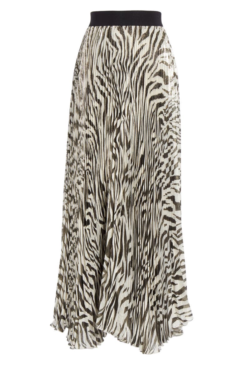 Katz Animal Print Pleated Silk Blend Maxi Skirt, Alternate, color, TIGER SOFT WHITE/ BLACK
