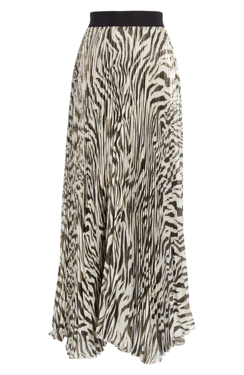 Alice + Olivia Katz Animal Print Pleated Silk Blend Maxi Skirt, Alternate, color, 