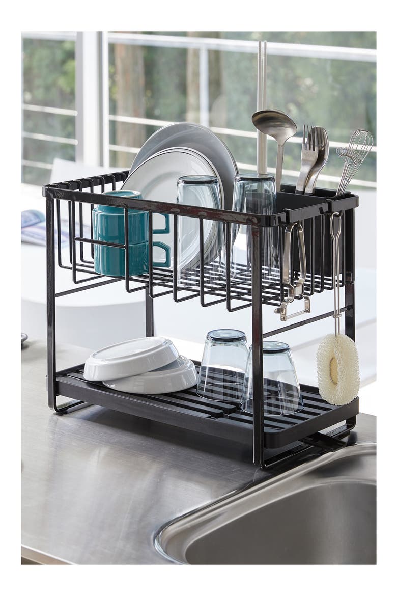 Two-Level Dish Drainer Rack, Alternate, color, BLACK