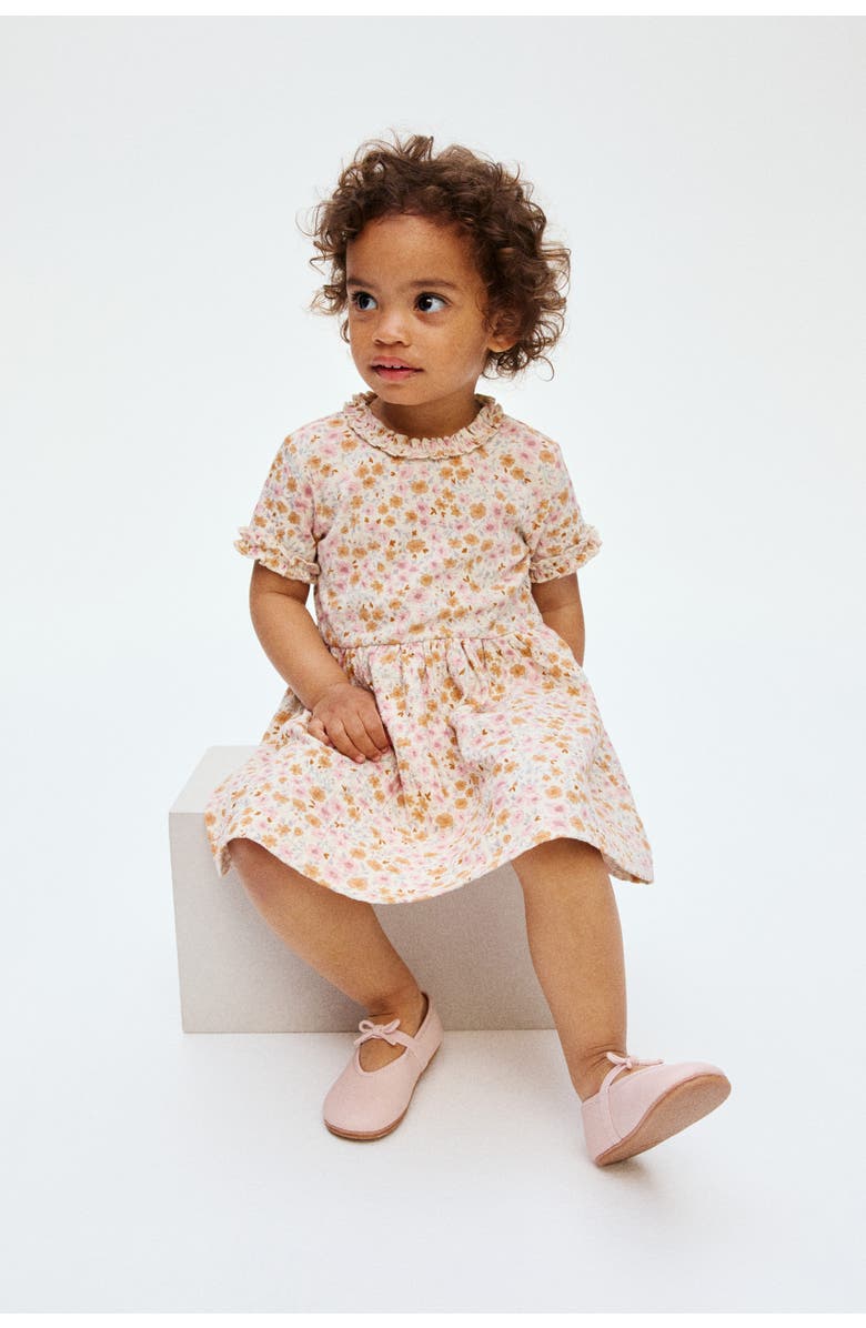 H&M Frill-trimmed Jacquard-jersey Dress, Alternate, color, Light Beige/Floral