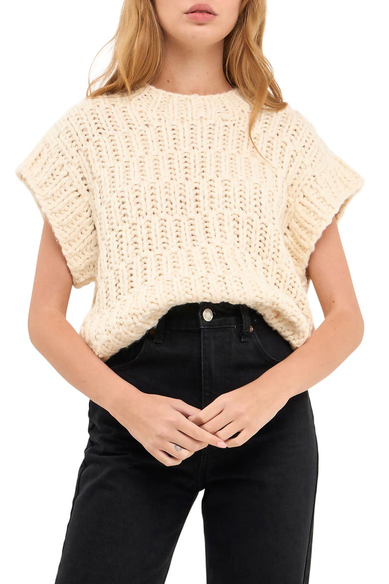 Chunky Cap Sleeve Sweater, Main, color, IVORY