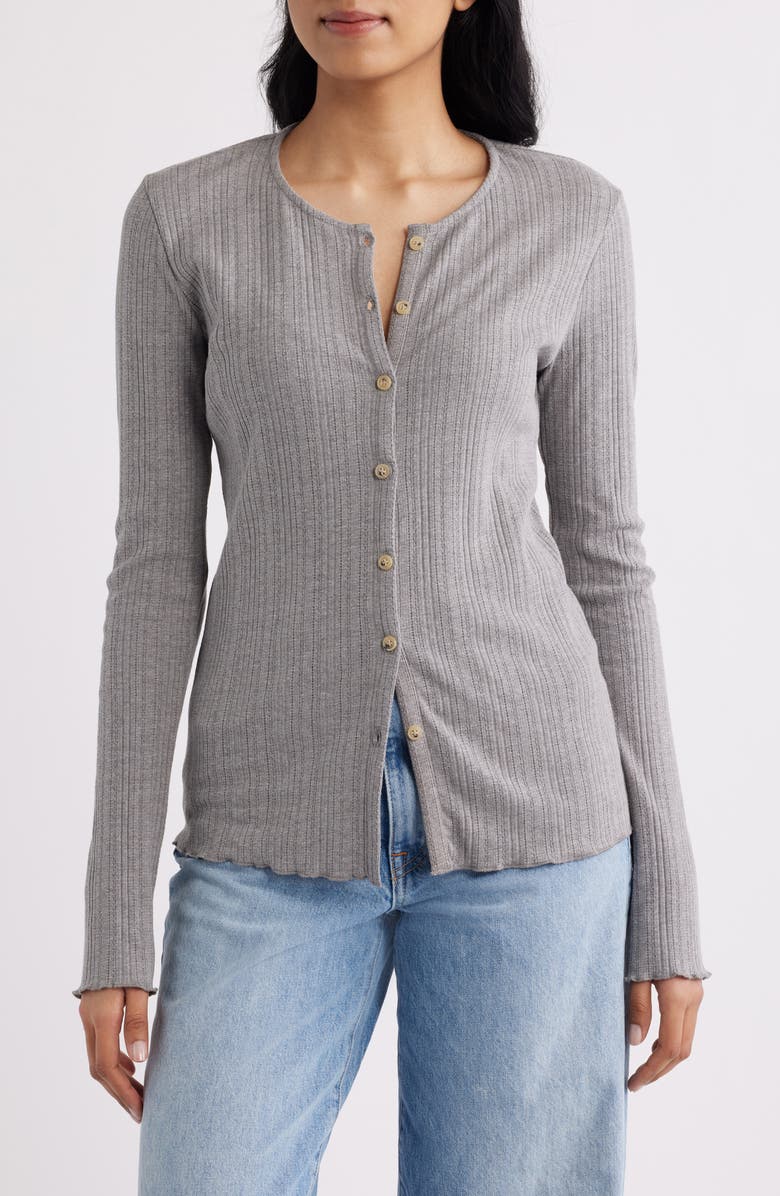 Faherty Paradise Organic Cotton Blend Pointelle Cardigan, Main, color, Medium Grey Heather