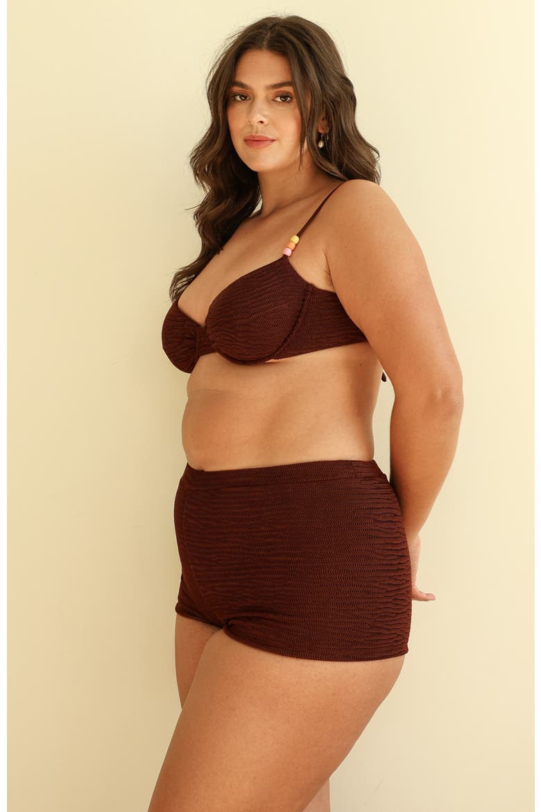 Farrah Elastic Waist Booty Short, Alternate, color, Mocha Crinkle