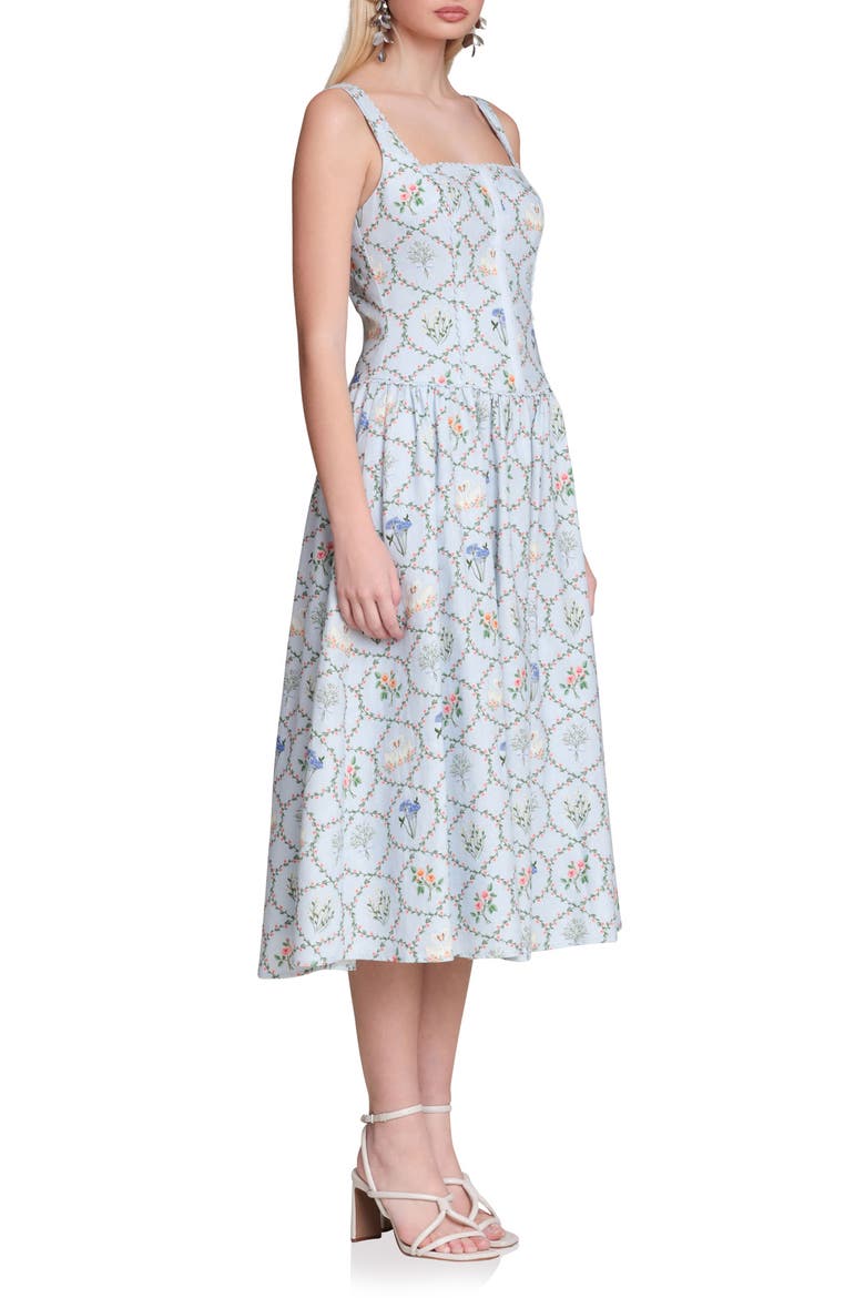 Floral Print Linen Blend Midi Dress, Alternate, color, PERIWINKLE FELICITY