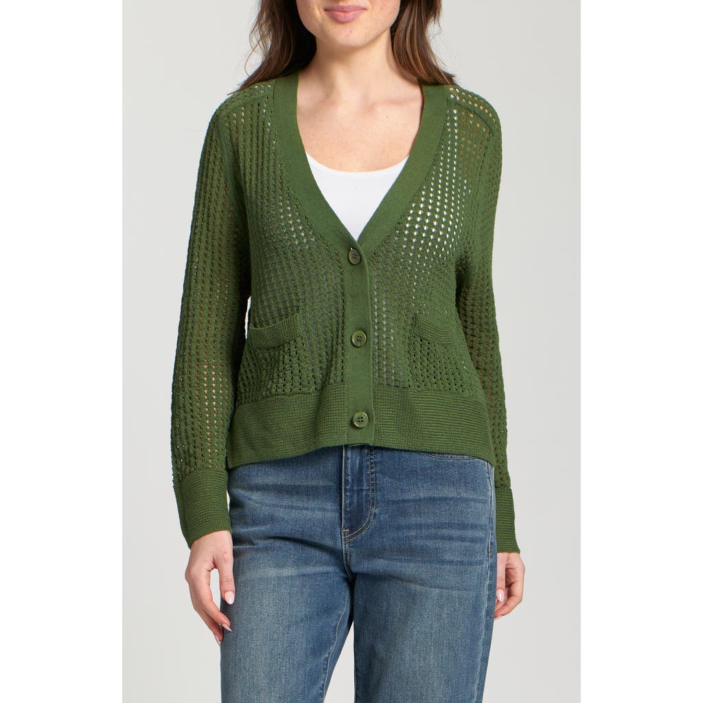 Apny Open Stitch Cardigan In Green