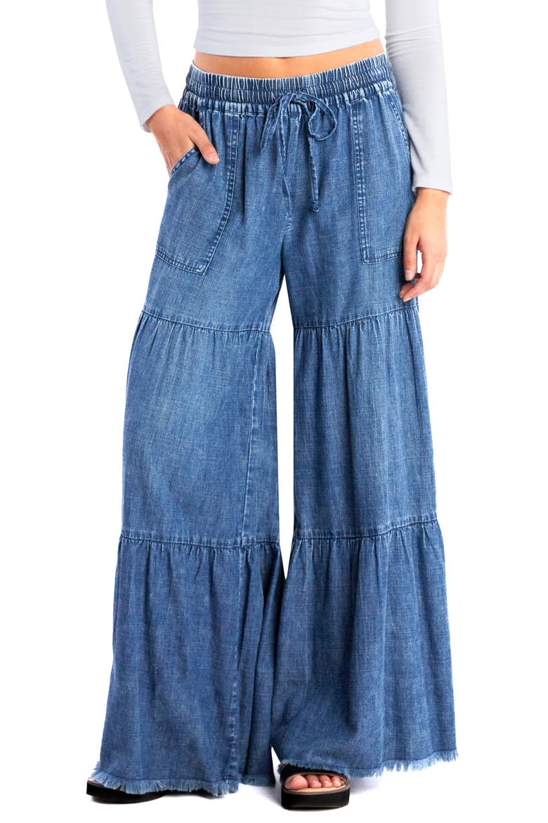 Fancy Cotton Blend Tiered Pants, Main, color, URBAN DENIM
