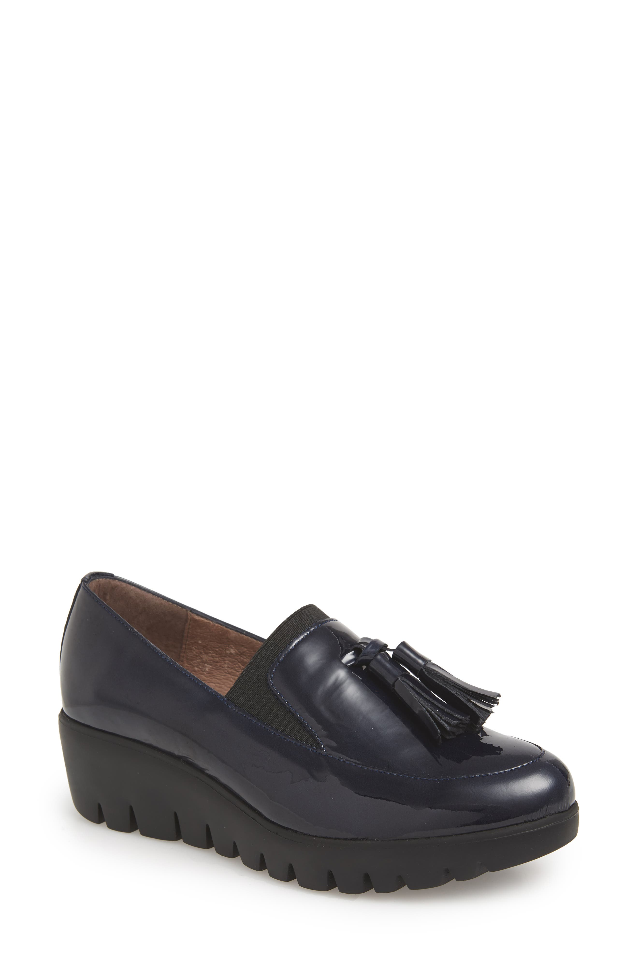 Wonders Talla Loafer Wedge, Main, color, Navy Patent Leather