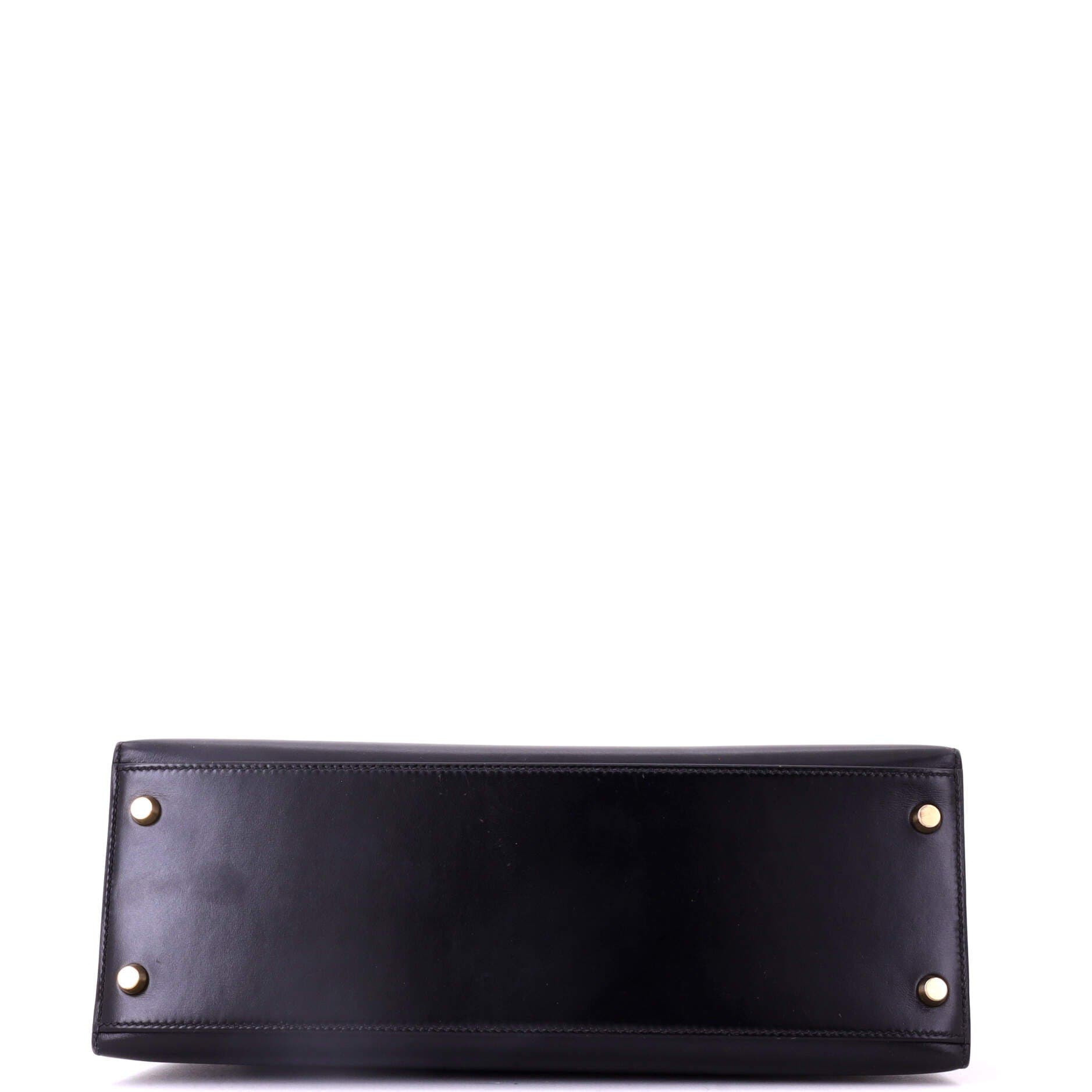 Pre-Owned Hermes Kelly Handbag Black Box Calf with Gold Hardware 32, Alternate, color, Noir