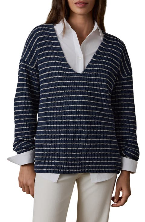 Miramar Stripe Deep V-Neck Sweater