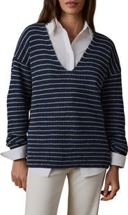 Faherty Miramar Stripe Deep V-Neck Sweater