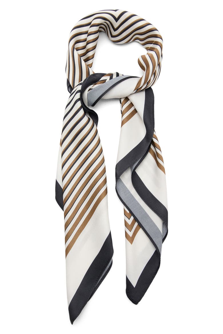 Geometric Stripe Satin Square Scarf, Main, color, ECRU