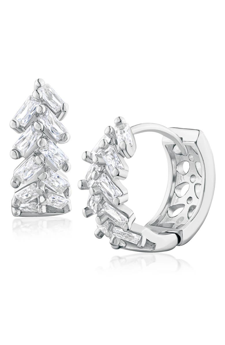 CZ by Kenneth Jay Lane Chevron Cubic Zirconia Huggie Hoop Earrings, Main, color, Clear Silver