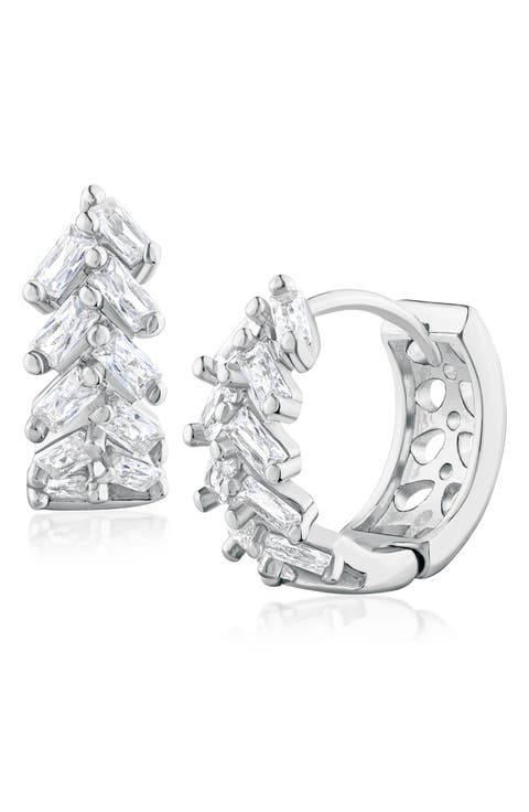Chevron Cubic Zirconia Huggie Hoop Earrings