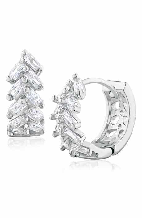 CZ by Kenneth Jay Lane Chevron Cubic Zirconia Huggie Hoop Earrings