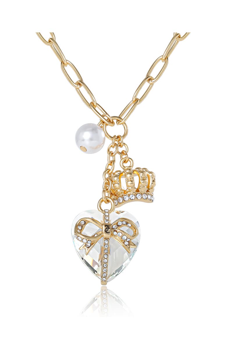 Juicy Couture Heart, Crown, Pearl Charm Cluster Necklace, Gold-Tone, Main, color, Gold Tone