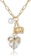 Juicy Couture Heart, Crown, Pearl Charm Cluster Necklace, Gold-Tone