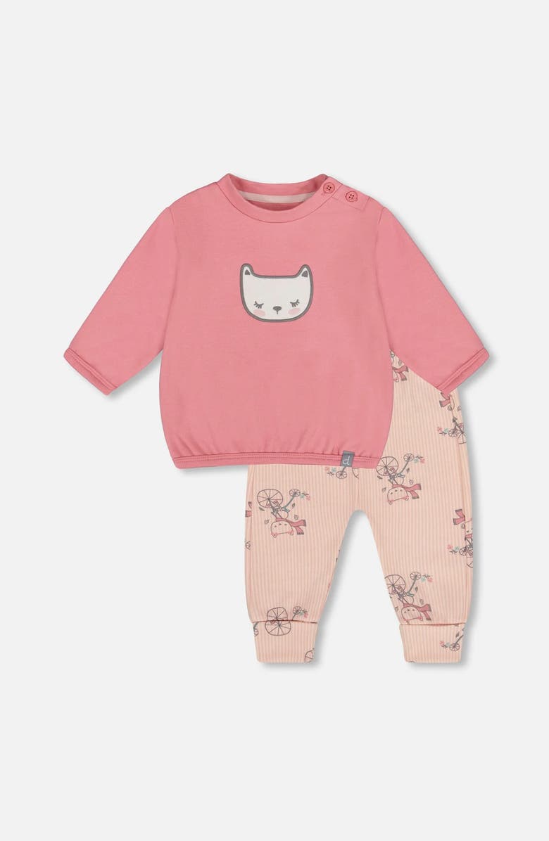 Deux par Deux Organic Cotton Pant with Top Set Cat, Main, color,
