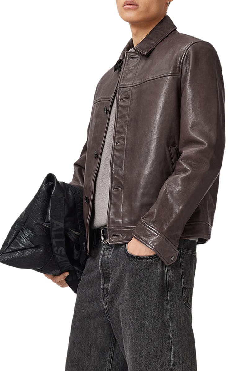 AllSaints Nates Leather Jacket, Alternate, color, Trail Brown