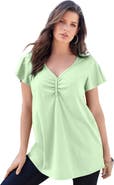 Roaman's Plus Size Cotton Ultimate Flutter Sleeve Sweetheart Tee