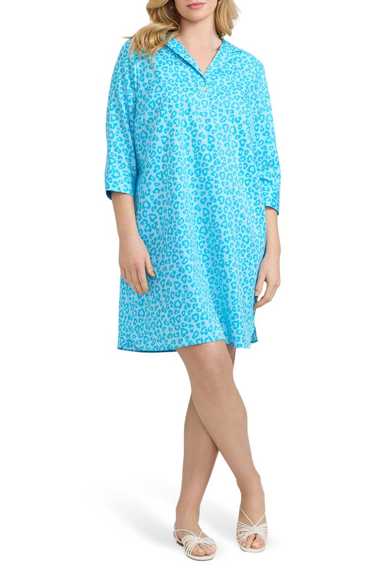 Sloane Leopard Print Shirtdress, Main, color, IBIZA TURQ MULTI