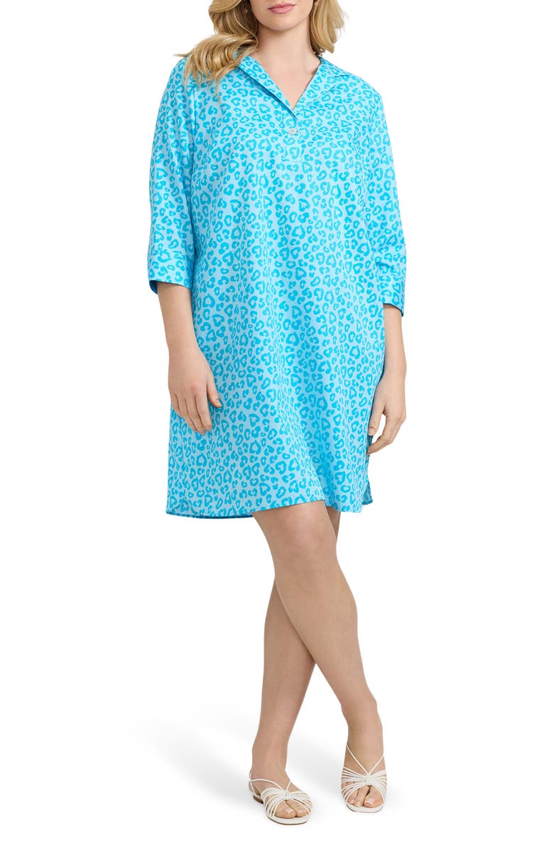 Foxcroft Sloane Leopard Print Shirtdress, Main, color, Ibiza Turq Multi