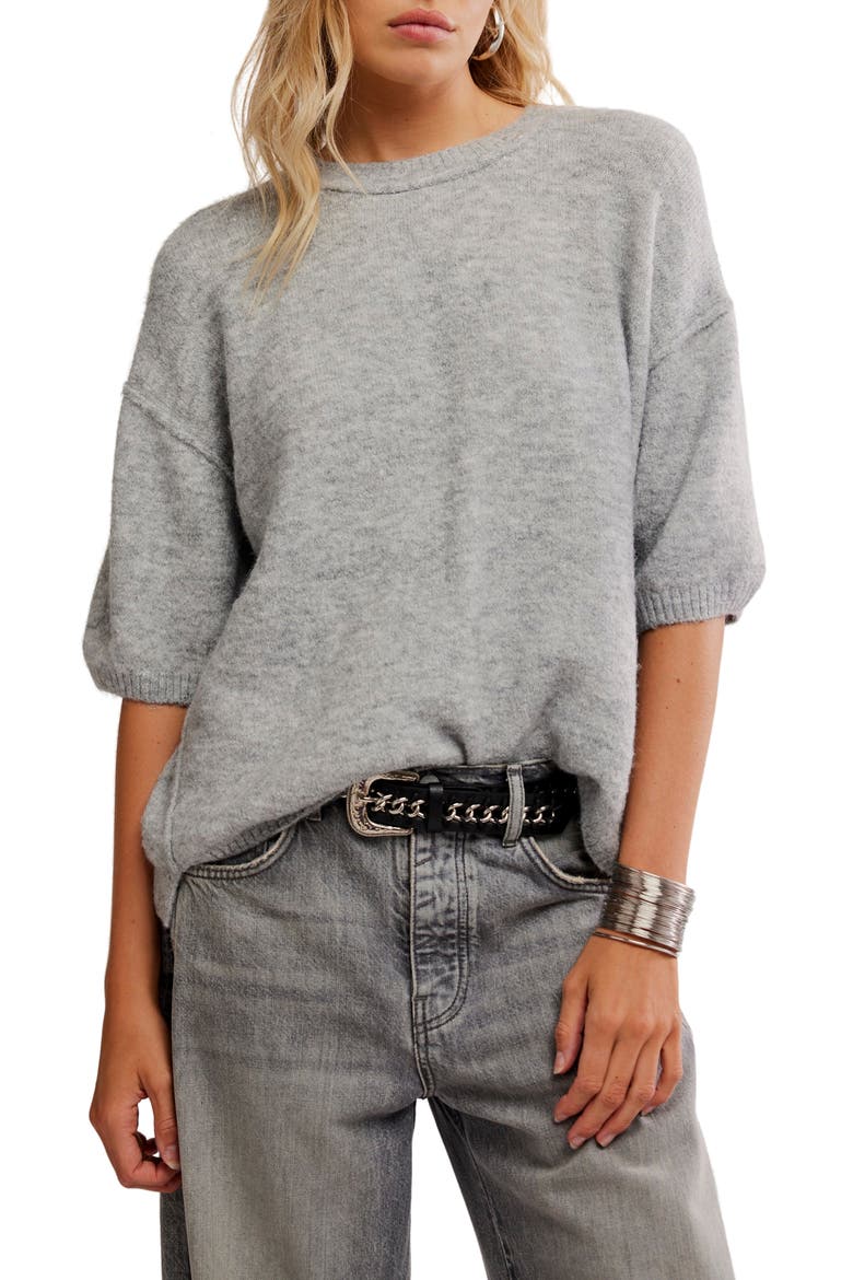 Margot Oversize Short Sleeve Sweater, Main, color, HEATHER GREY/DNU