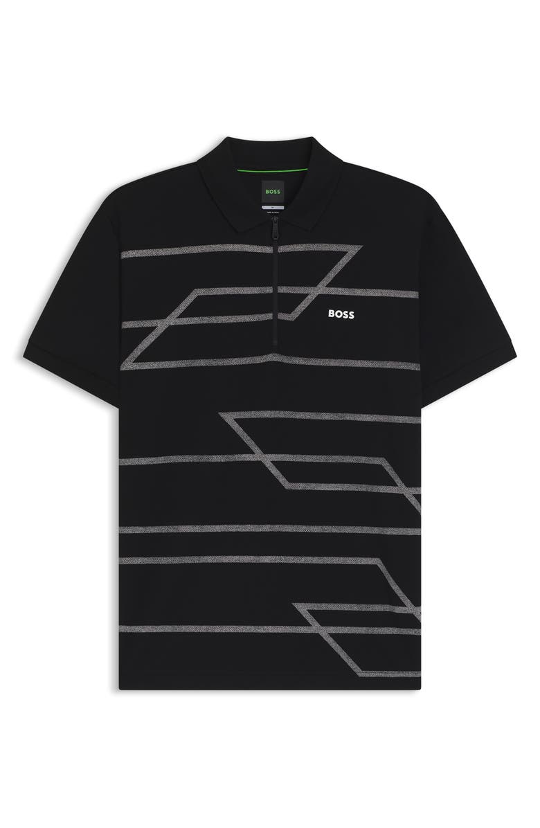 BOSS Phlix Geometric Print Cotton Zip Polo, Alternate, color, Black