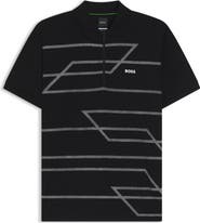 BOSS Phlix Geometric Print Cotton Zip Polo
