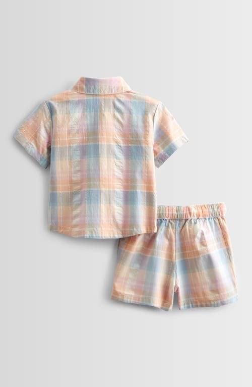 Nordstrom Seersucker Short Sleeve Button-up Shirt & Drawstring Shorts Set In Coral Playful Plaid