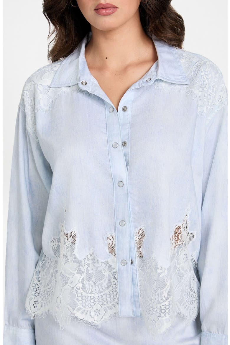 Evie Lace Trim Denim Shirt, Alternate, color, NIMBUS BLUE