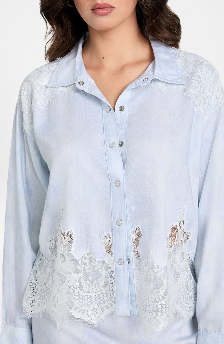 GUESS Evie Lace Trim Denim Shirt, Alternate, color, Nimbus Blue
