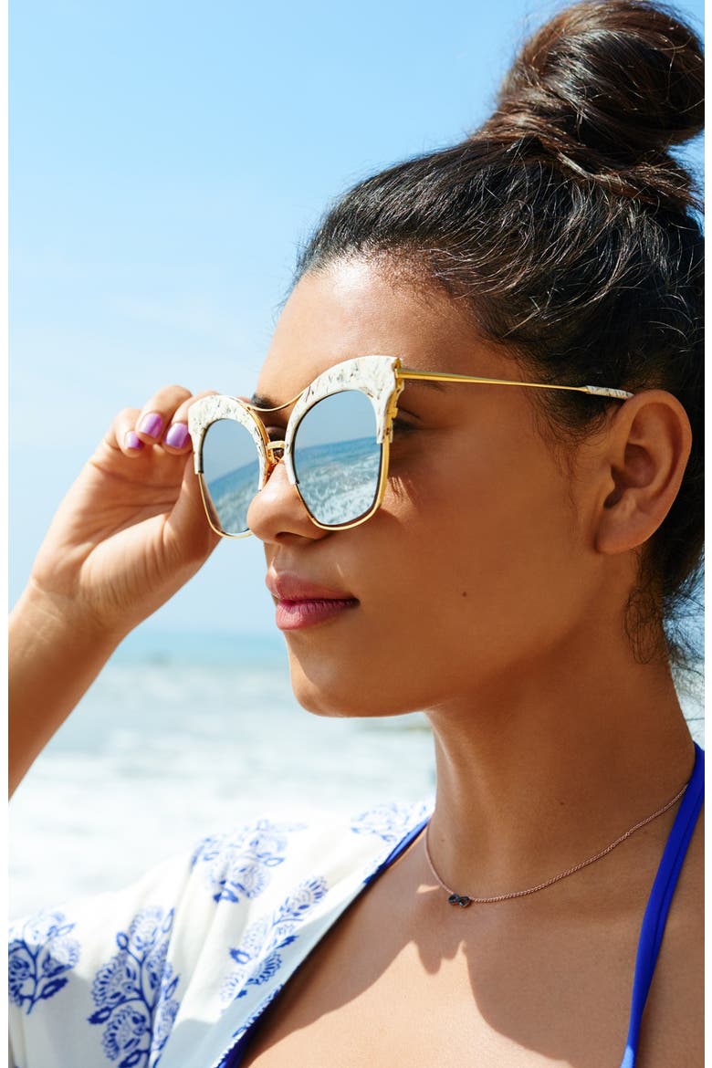 54mm Cat Eye Sunglasses, Main, color, BLACK/ ROSE GRADIENT MIRROR