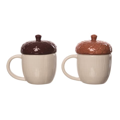 Stoneware Moody Acorn Mug Set of 2 for Autumn Thanksgiving