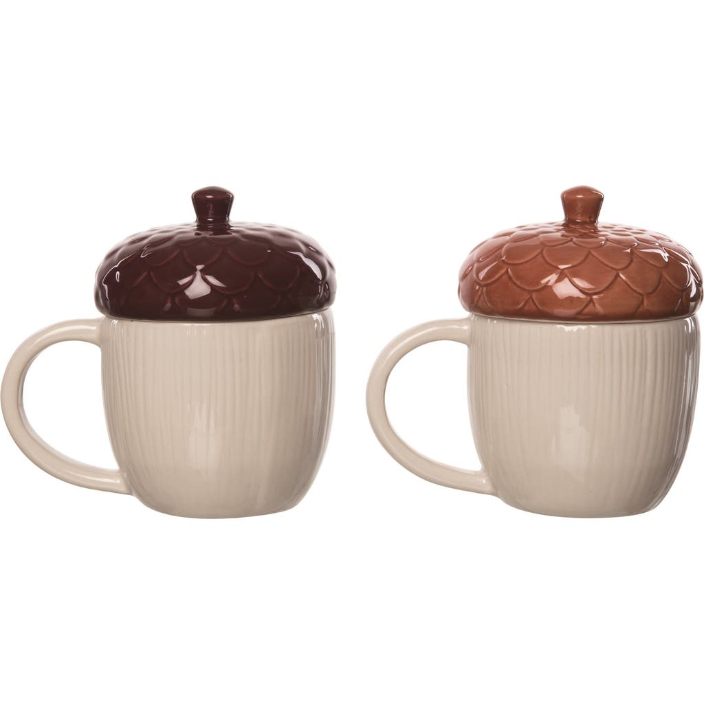 Transpac Stoneware Moody Acorn Mug Set Of 2 For Autumn Thanksgiving In Multi