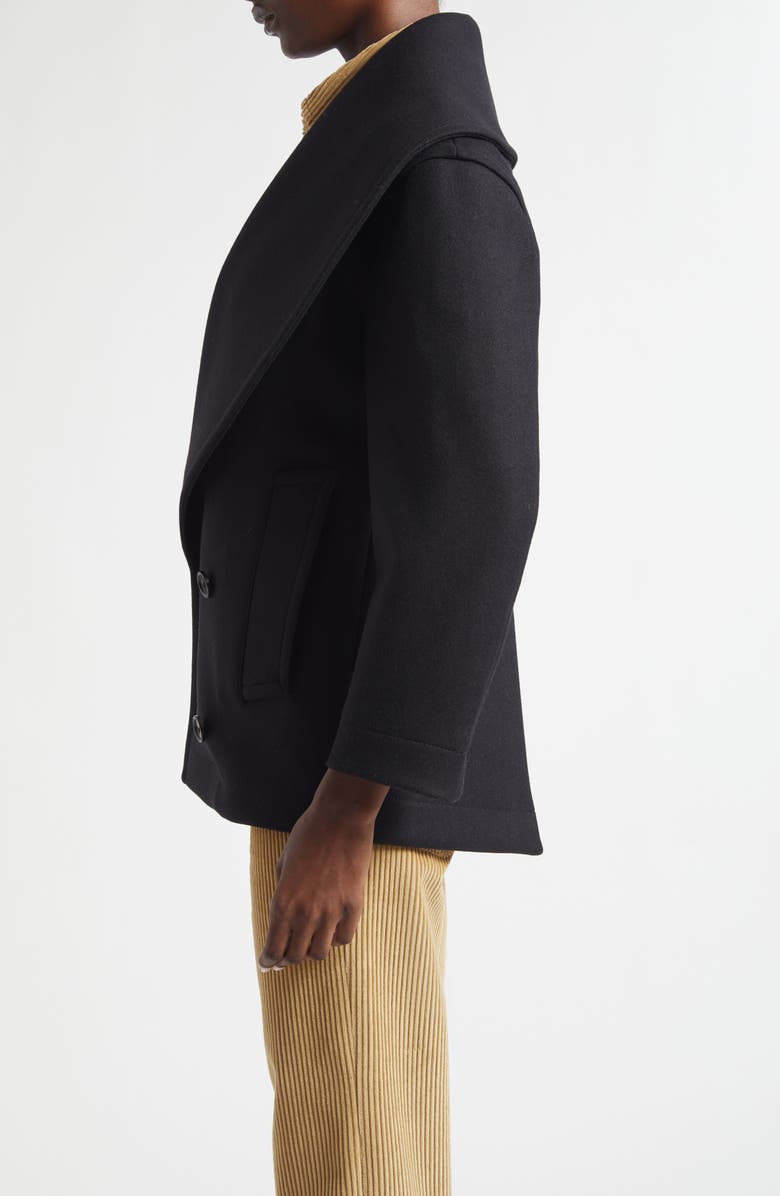 Bottega Veneta Stretch Wool Blend Felt Double Breasted Coat, Alternate, color, 1000 Black