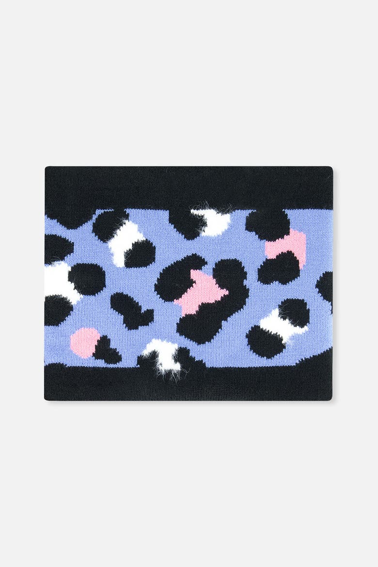 Leopard Jacquard Fleece-Lined Knit Neckwarmer, Alternate, color, Blue Leopard Print