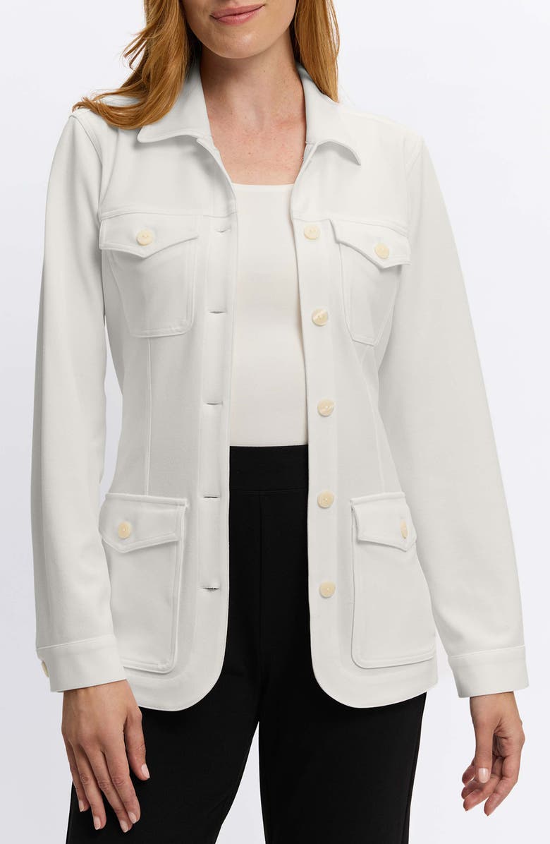 Foxcroft Stella Crepe Knit Utility Jacket, Main, color, Ecru