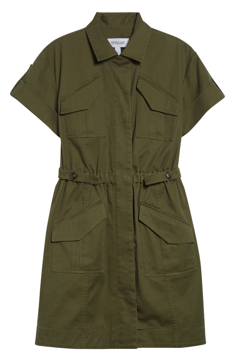 Derek Lam 10 Crosby Clotilde Cotton Blend Utility Dress, Alternate, color, Fatigue