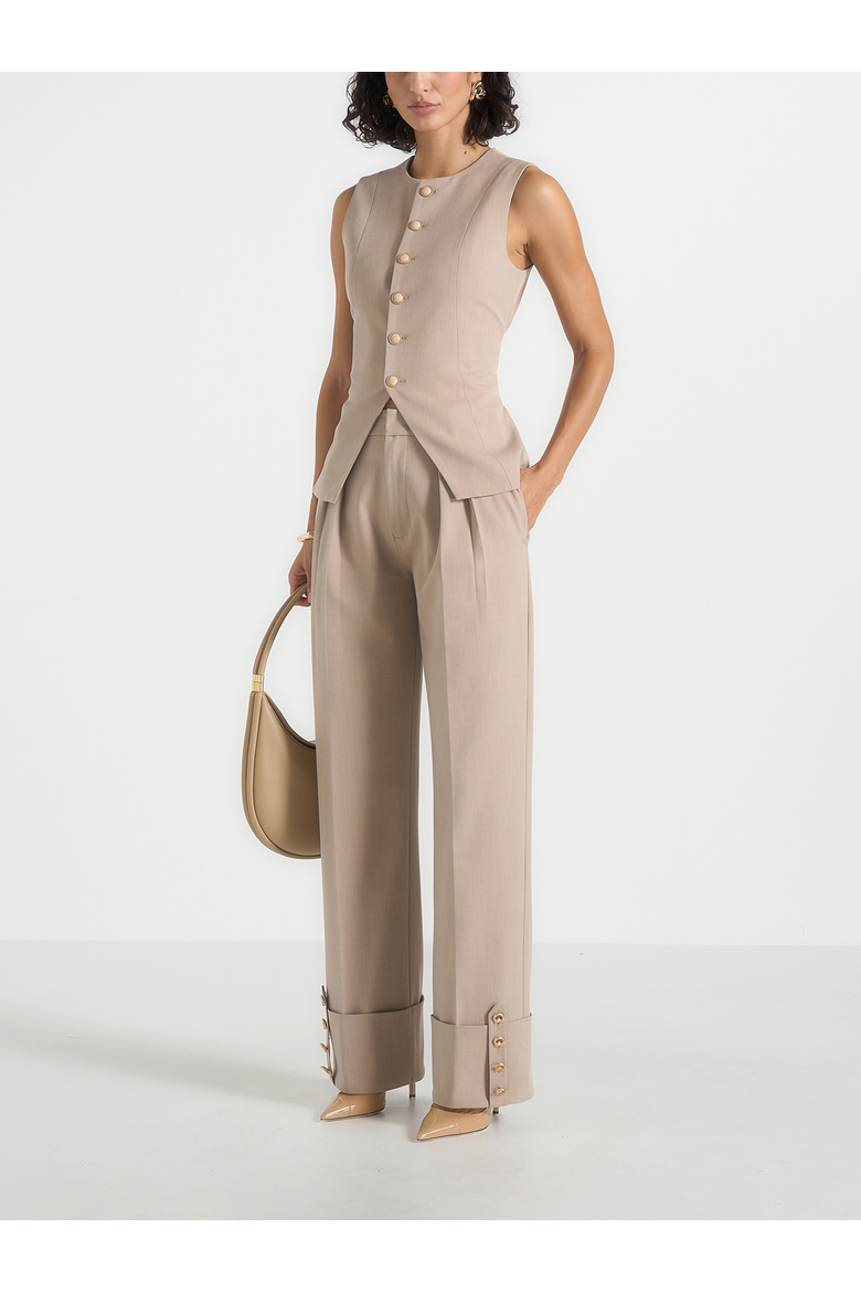 Darlene Turn Up Detail Tailored Twin Pleat Pants, Alternate, color, Beige