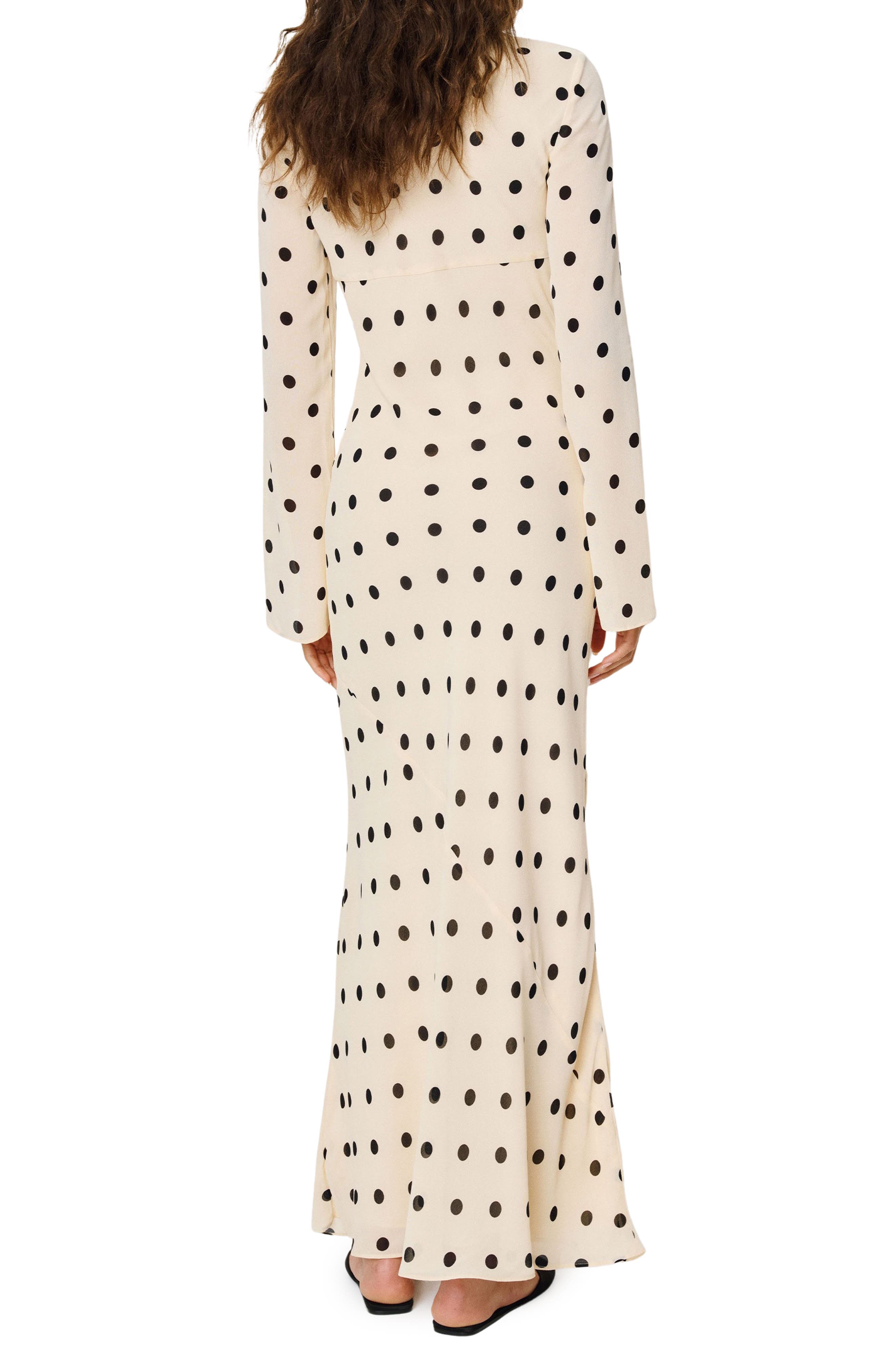 black and white polka dot dress long sleeve Designer long sleeves vintage inspired retro French Black and White polka dot midi dress