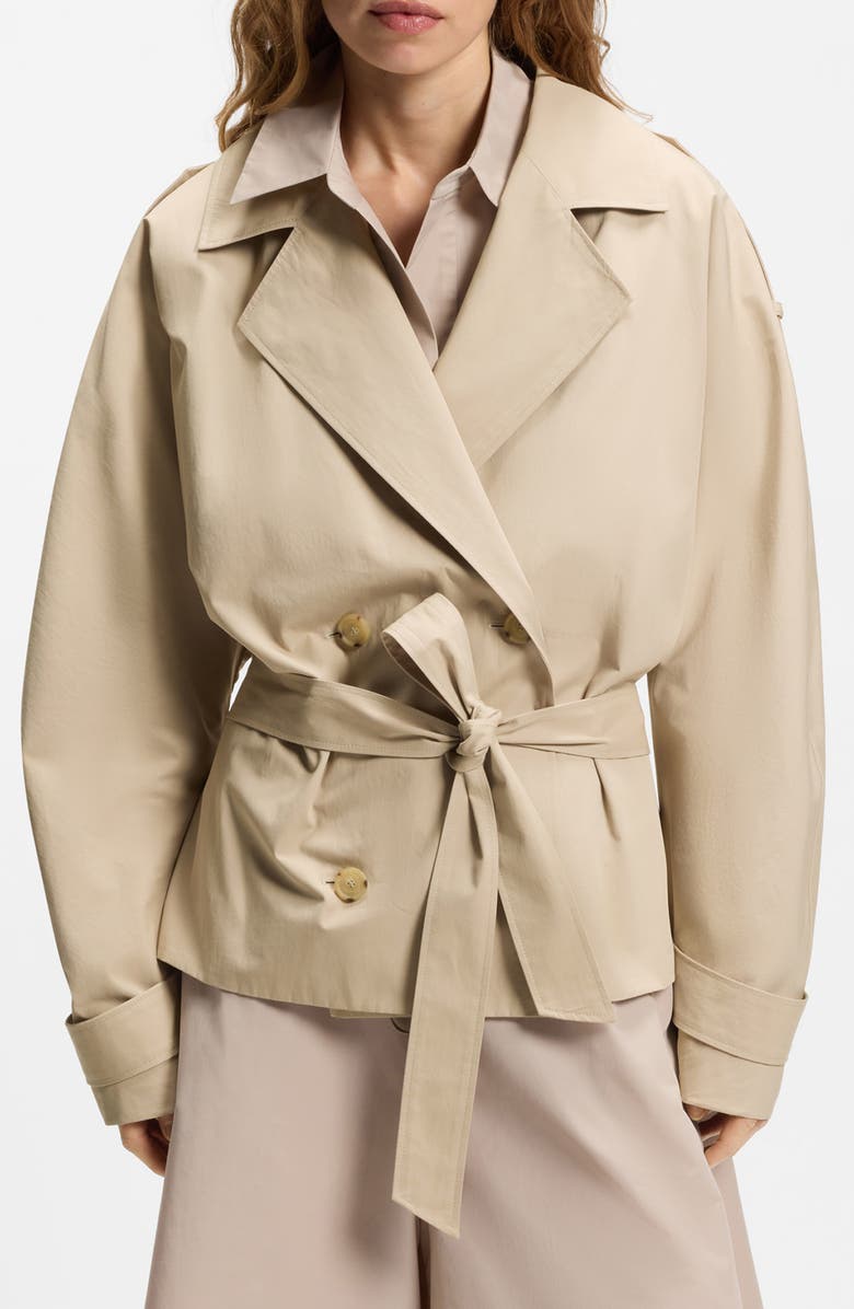 BOSS Cropped Cotton Trench Coat, Main, color, Pumice