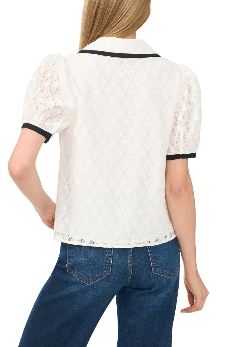 Contrast Trim Lace Puff Sleeve Top, Alternate, color, NEW IVORY