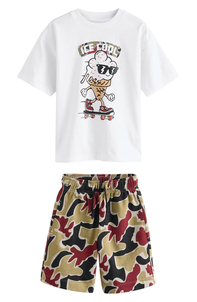 NEXT Kids' Ice Cool Graphic T-Shirt & Camo Shorts, Main, color, White