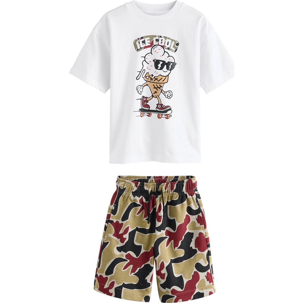 Next Kids' Ice Cool Graphic T-shirt & Camo Shorts In Multi