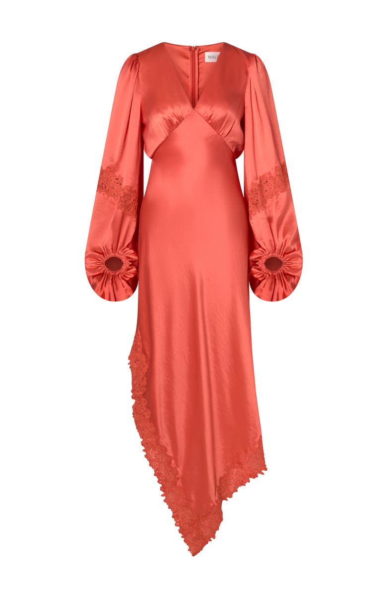 Malina Seema Asymmetric Lace Hem Maxi Dress, Alternate, color, Coral
