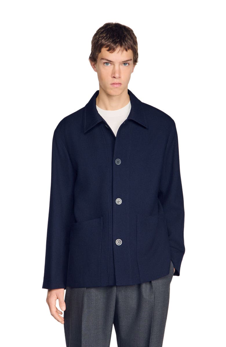 SANDRO Buttoned wool worker jacket, Alternate, color, Midnight Blue