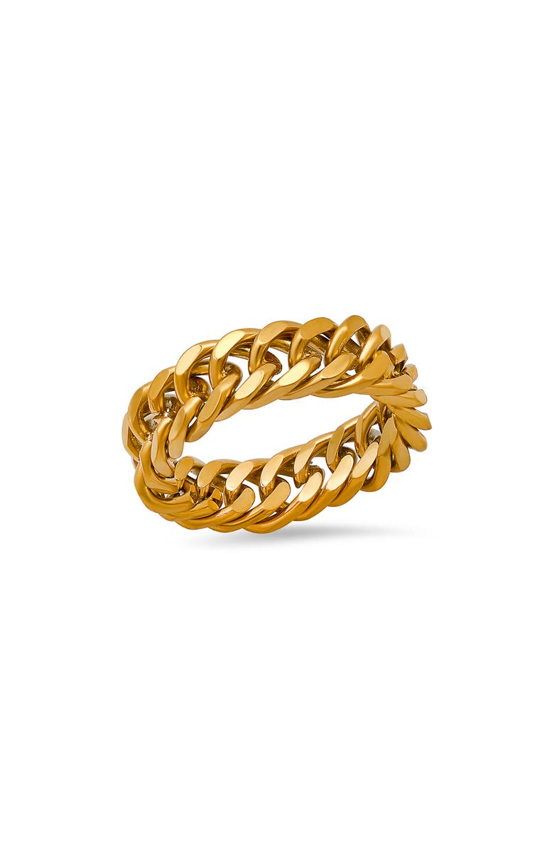 HMY JEWELRY Men's 18K Gold Plated Stainless Steel Curb Chain Band Ring, Main, color,
