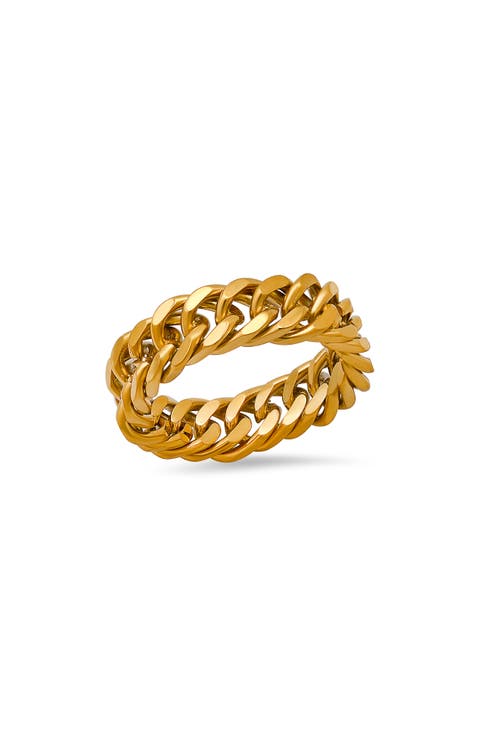 Men's 18K Gold Plated Stainless Steel Curb Chain Band Ring