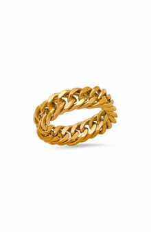 HMY JEWELRY Men's 18K Gold Plated Stainless Steel Curb Chain Band Ring